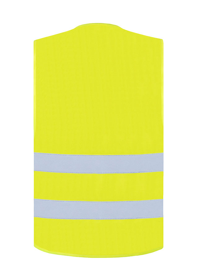 Adult in yellow Korntex safety vest in an industrial environment