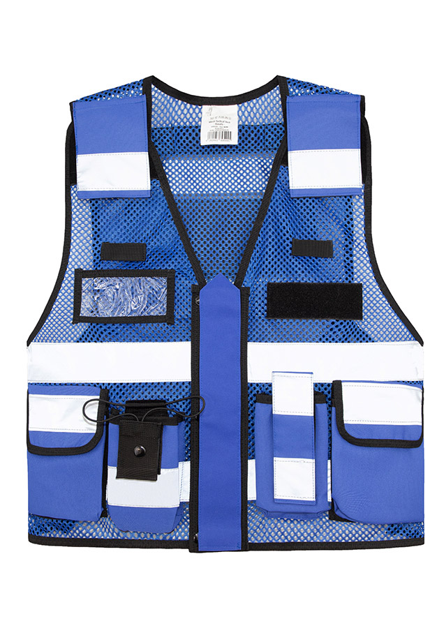 KXMTAC Mesh Tactical Vest with Reflective Stripes, Zipper, Pockets, and Velcro – Royal Blue Safety Vest