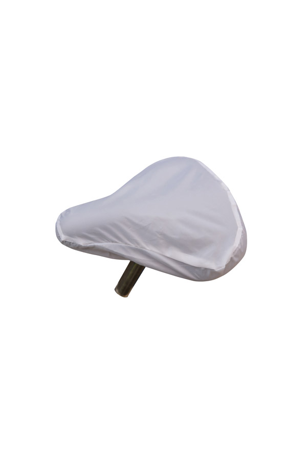 Detailed view of a white Korntex bicycle-saddle cover on a mountain bike in the park