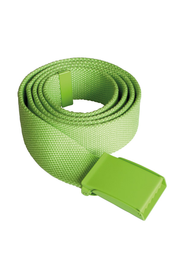 Close-up of a black Korntex polyester belt with metal buckle