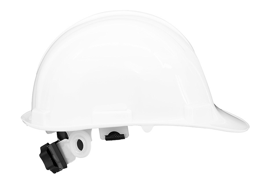Basic Schutzhelm „Le Havre“ mit Regenrinne in robuster Einheitsgröße, zuverlässiger Baustellenhelm mit Adaptertaschen für Zubehör.