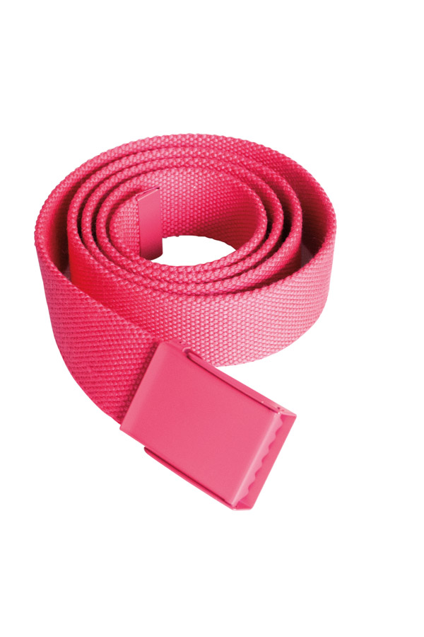 Close-up of a black Korntex polyester belt with metal buckle