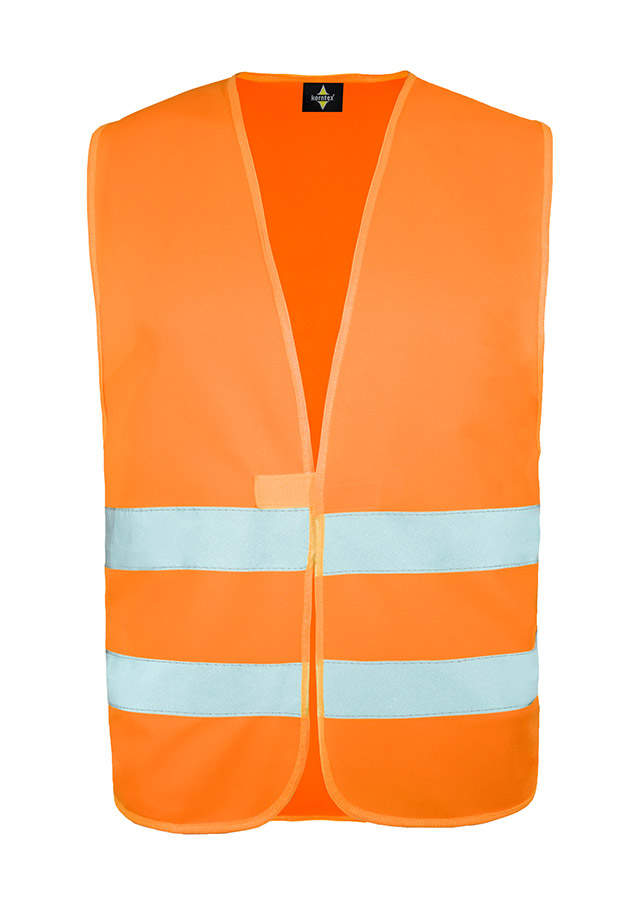 Adult stows yellow safety vest in a blue rucksack