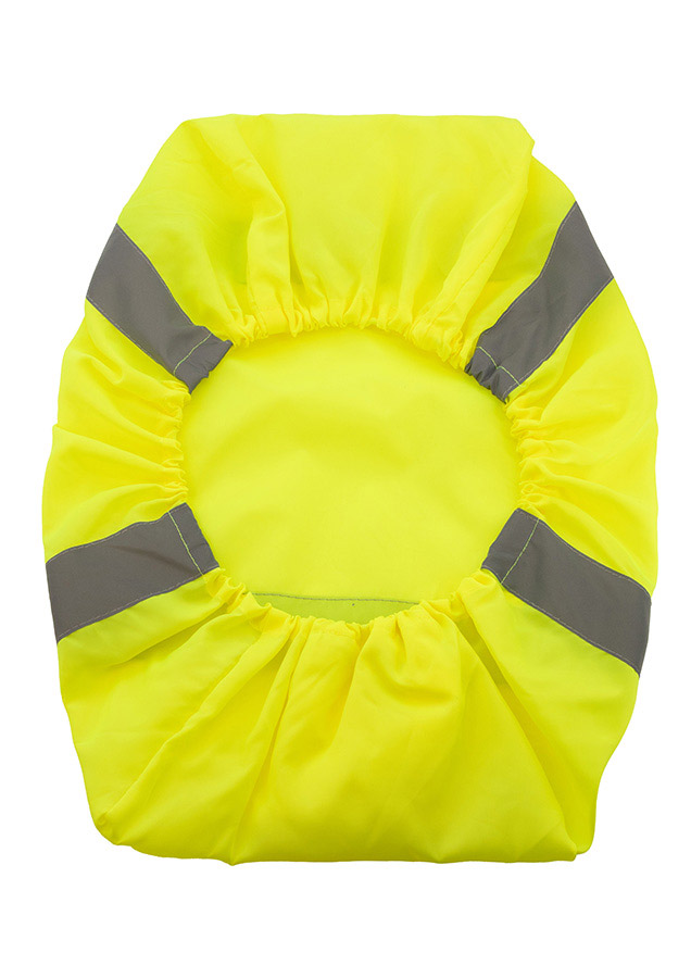 Backpack Cover „Tilburg“ aus 100 % Polyester mit Gummizug und reflektierenden Streifen, schützt Rucksack und Schulranzen bei Regen.