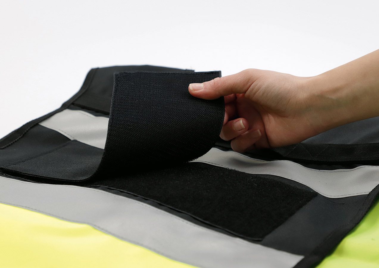 Close-up of how a patch is attached to a Korntex safety vest