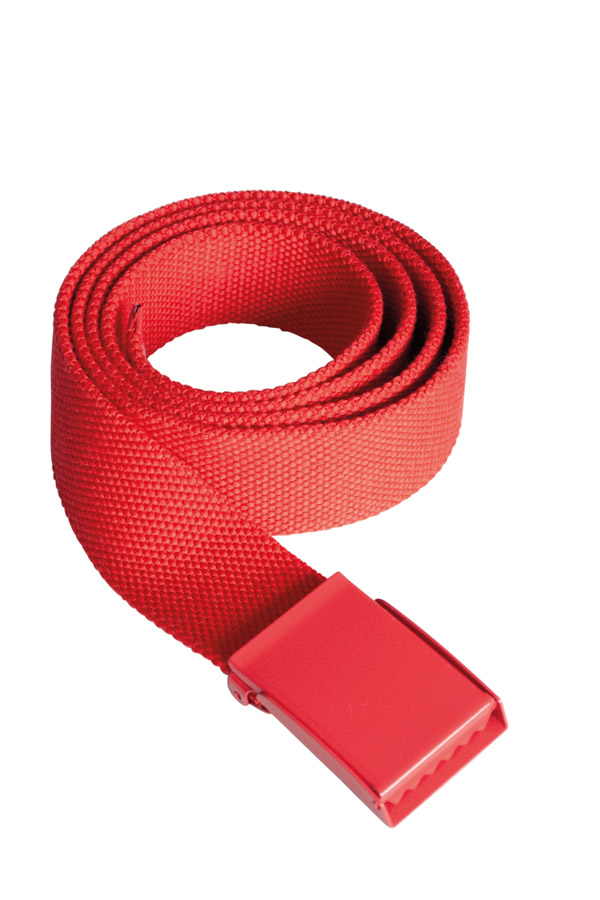 Close-up of a black Korntex polyester belt with metal buckle