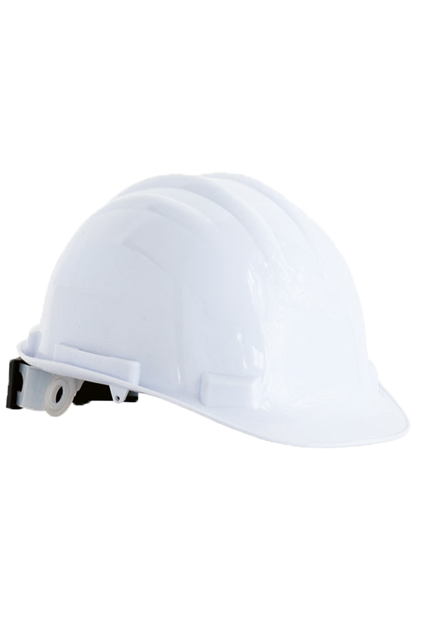 Adult construction worker wearing an orange-coloured Korntex safety helmet on a construction site
