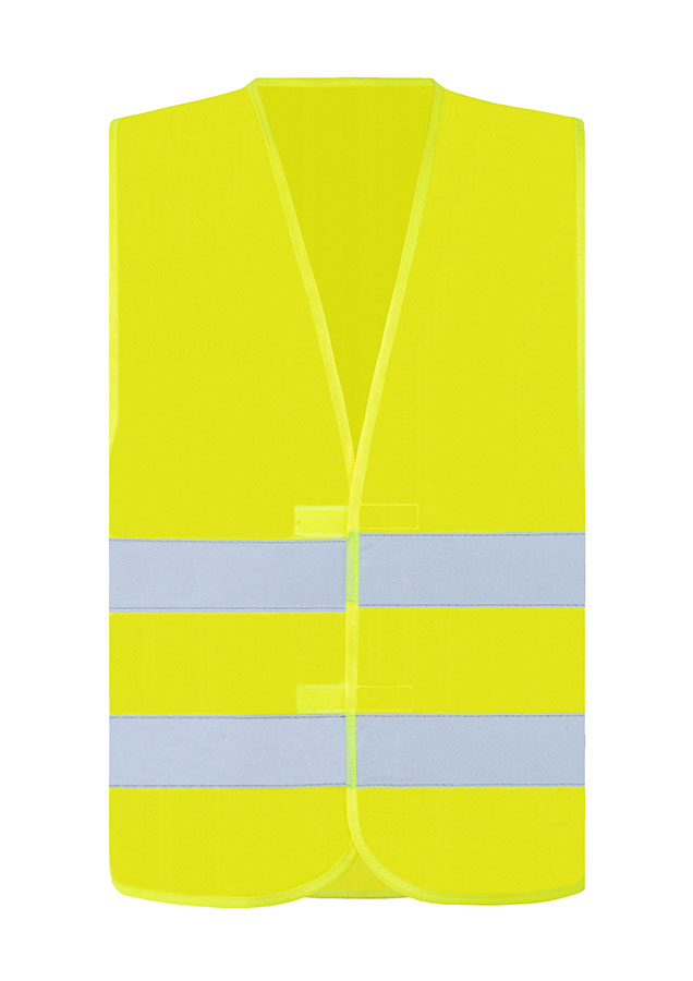 Adult in yellow Korntex safety vest in an industrial environment