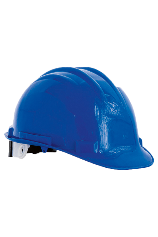 Adult construction worker wearing an orange-coloured Korntex safety helmet on a construction site