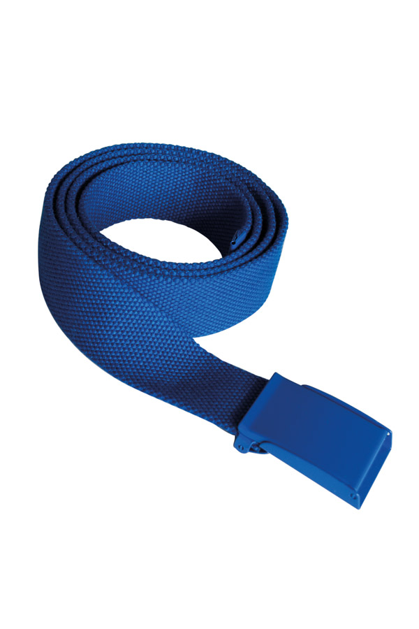 Close-up of a black Korntex polyester belt with metal buckle