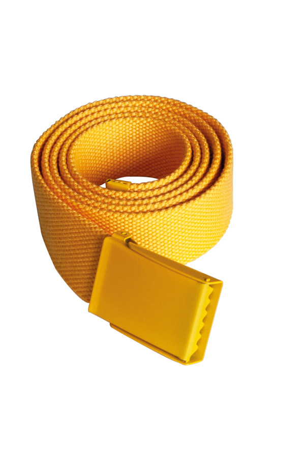 Close-up of a black Korntex polyester belt with metal buckle