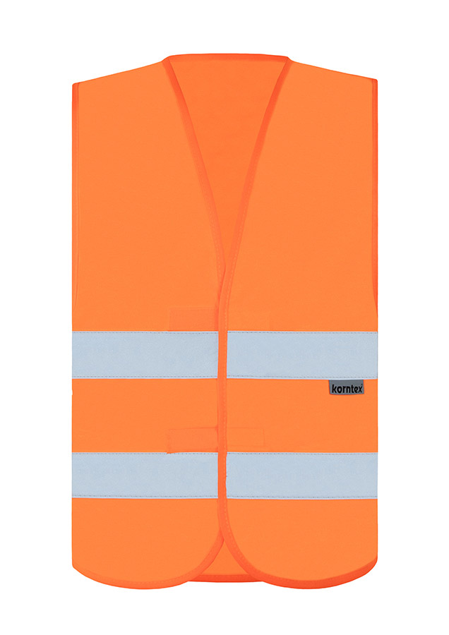 Orange Warnweste Korntex aus Baumwolle mit silbernen Reflektorstreifen für Sichtbarkeit und Sicherheit