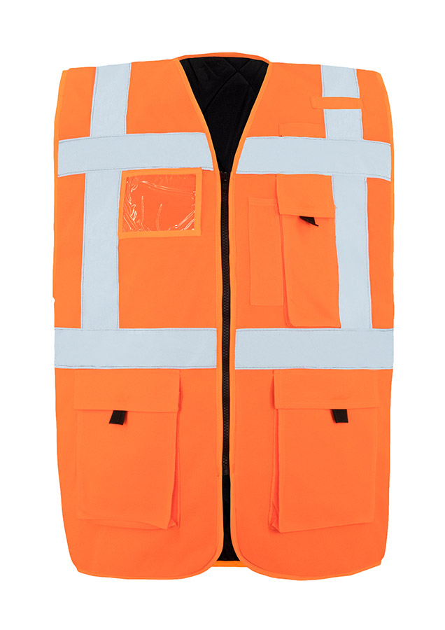 signal-orange, lined Korntex safety vest with zip fastener for different work groups
