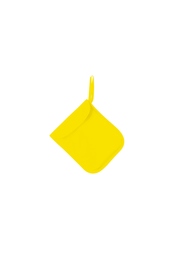 Adult person holding a signal yellow Korntex storage bag