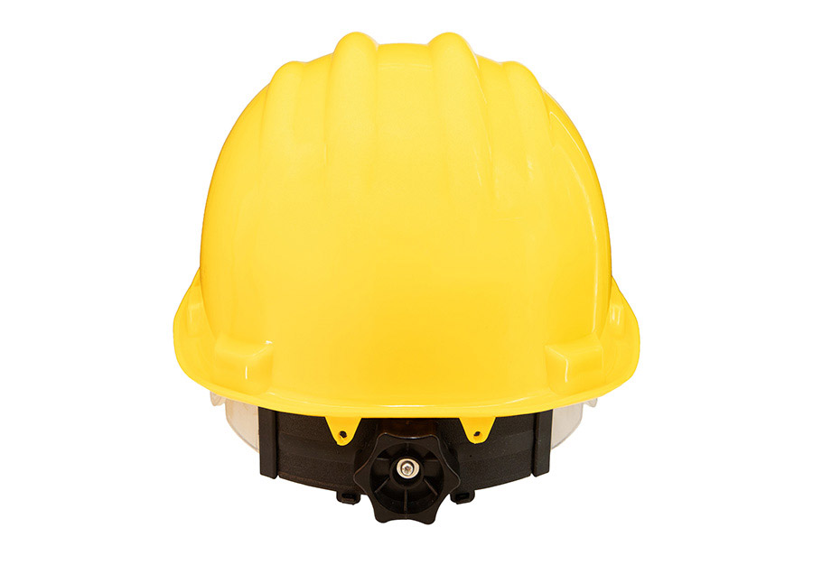 Basic Schutzhelm „Le Havre“ mit Regenrinne in robuster Einheitsgröße, zuverlässiger Baustellenhelm mit Adaptertaschen für Zubehör.